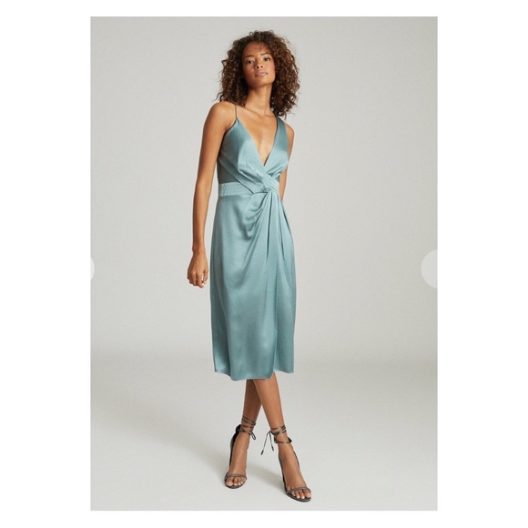 New! Rare REISS London Charlie Satin Midi Dress in Pale Blue - Picture 4 of 11